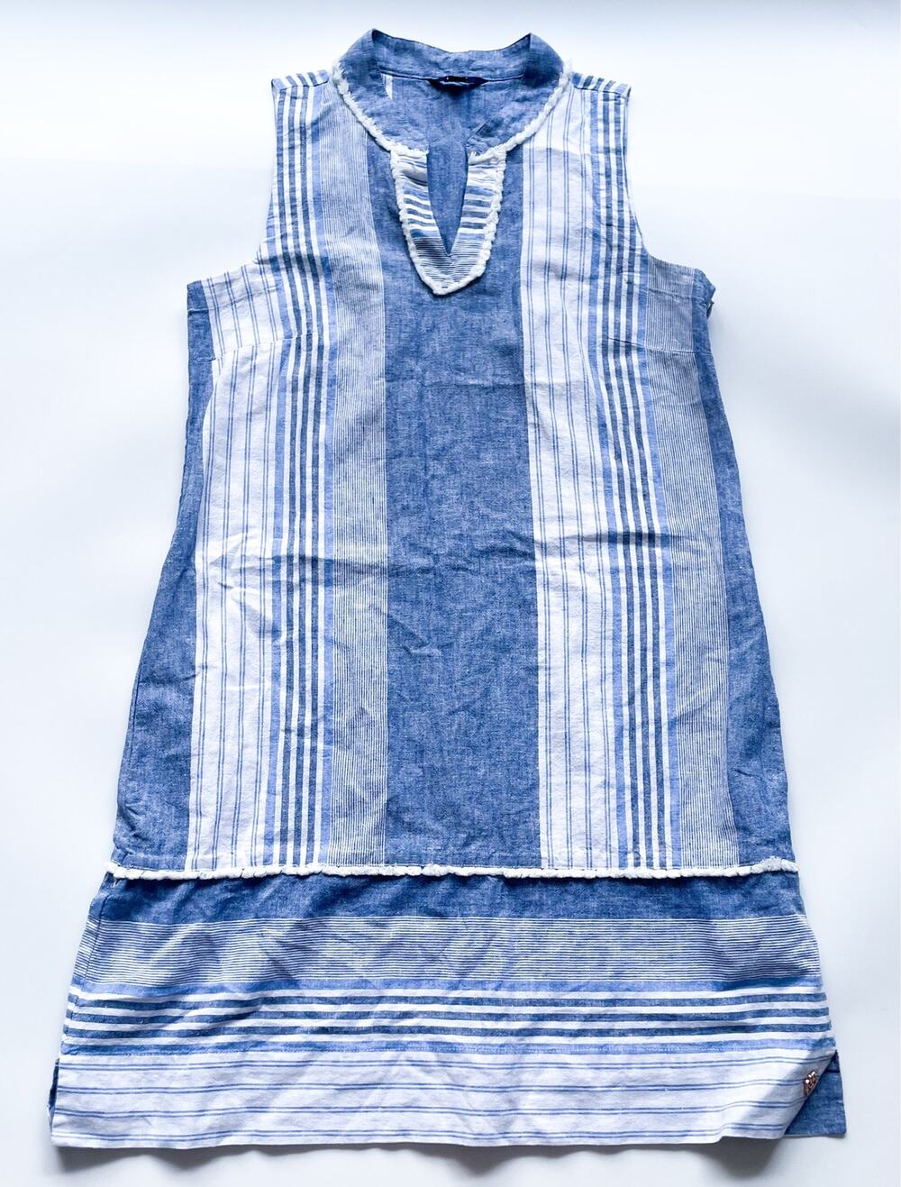 Women's Hatley Striped Linen Cotton Chambray Sleeveless Preppy Dress Size Medium